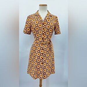Princess Highway 12 (US S/M) retro daisy 0994 brown yellow button up dress